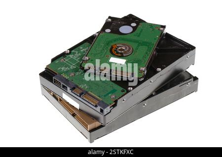 Computer hard disk drives isolated on white Stock Photo