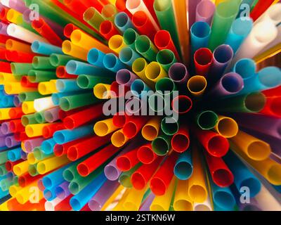 Abstract a colorful of plastic straws Stock Photo