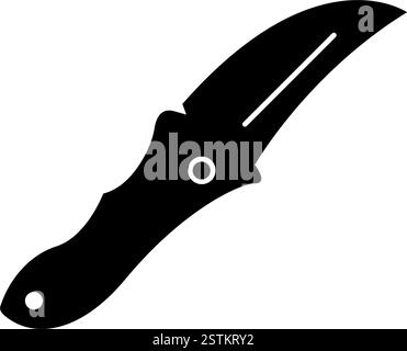 Sleek black folding knife icon, perfect for tactical and outdoor themes. Stock Vector