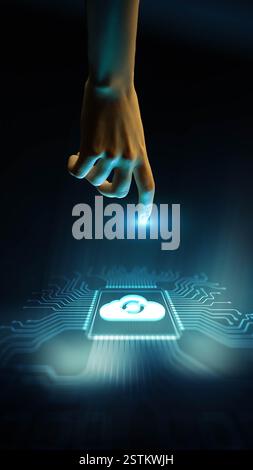 Cloud Computing Enabling Scalable Data Storage and Connectivity Technology Concept Illustrated on Processor. Stock Photo