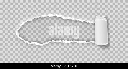 Torn folded paper strip in realistic style with shadows isolated on light background. Vector illustration. Stock Vector