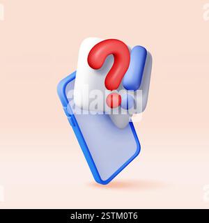 3d question and exclamation marks on phone Stock Vector