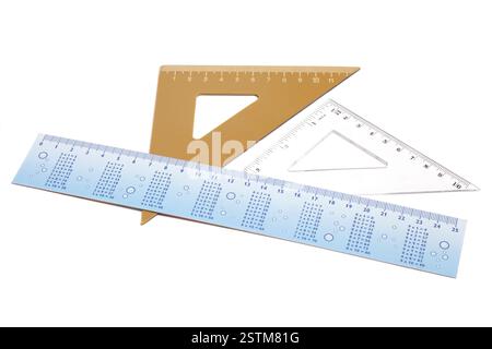 Triangle rulers isolated on white background Stock Photo