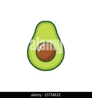 Flat Avocado Vector Icon – Minimalist Green Fruit with Brown Seed Stock Vector