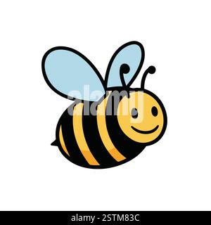 Cute Cartoon Bee Vector Icon – Playful Striped Design with Bold Lines Stock Vector