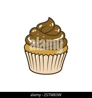 Cupcake with Chocolate Frosting – Sweet Dessert Illustration Stock Vector