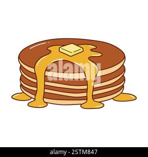 Vector Illustration of Pancakes with Butter and Syrup - Delicious Breakfast Food Art Stock Vector