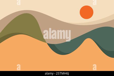 geometric Mountain and sun layout design in oriental style Stock Vector