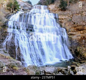 Large Hérisson waterfall in the Jura. Stock Photo