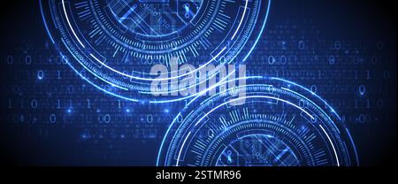 Abstraction on the theme of tech circles. Scientific and technological background. Blue gradient on the background. Stock Vector