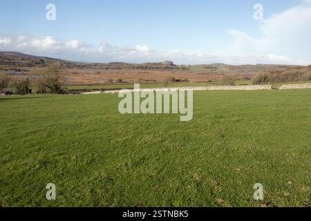 View of Leighton Moss RSPB Reserve from the lower slopes of Warton Crag Lancashre England Stock Photo