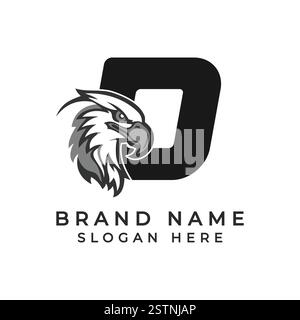 Letter D Logo Concept with Eagle face. Alphabet D Falcon Icon Stock Vector