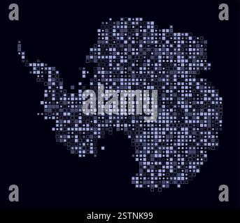 Antarctica, shape of the country built of colored cells. Digital style map of Antarctica on dark background. Small size square blocks. Stock Vector