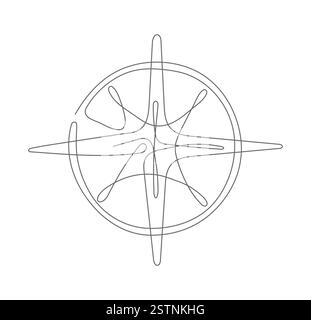 Minimalist continuous line drawing of a compass, symbolizing navigation, direction, and exploration. Stock Vector