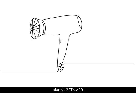One line continuous hairdryer hairdresser symbol concept, Hair Dryer continuous line art, Single one line drawing hair dryer Stock Vector