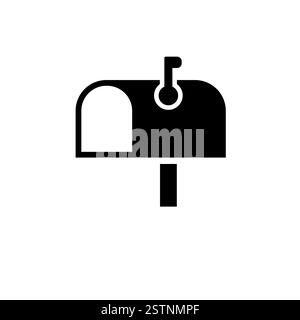 Retro Adress Postbox, Open Postal Mailbox Solid Flat Vector Icon Isolated on White Background. Stock Vector