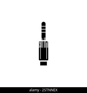 Audio Minijack Cable Plug Connector Solid Flat Vector Icon Isolated on White Background. Stock Vector