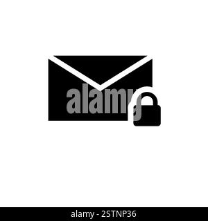 Secure Letter Lock, Protection Mail Solid Flat Vector Icon Isolated on White Background. Stock Vector