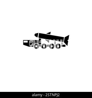 Ballistic Missile, Rocket Launcher Truck Solid Flat Vector Icon Isolated on White Background. Stock Vector