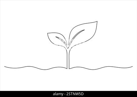 Growth plant processing continuous one line art and isolated outline ...