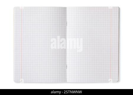 An empty grid notebook lies open on a clean surface, displaying its blank pages Stock Photo