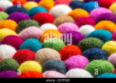 Multicolored felt ball rug detail Stock Photo