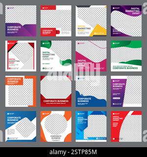 Modern Digital Marketing Agency Social Media Post Template Set Stock Vector