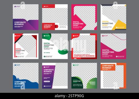 Modern Digital Marketing Agency Social Media Post Template Set Stock Vector