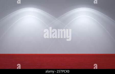 Abstract light patterns on a minimalist red carpet background 3d Stock Photo