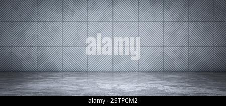 Modern industrial interior with geometric wall design 3d background Stock Photo