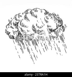 Storm cloud and rain. Sketch. Engraving style. Vector illustration. Stock Vector