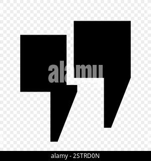 A collection of square quotes. A set of black icons, quotation marks with sharp corners on a transparent background. Stock Vector