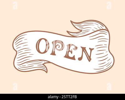 open, vintage ribbon banner template features an elegant design with ornate curves and intricate details. Perfect for adding a classic touch to invita Stock Vector