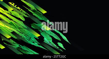 Sport Background Design with Green and Yellow Gradient Brush Strokes and Halftone Effect Stock Vector