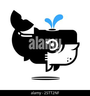 Ink wash painting of a whale and water splashes. Traditional oriental ink painting sumi-e, u-sin, go-hua. Translation of hieroglyph - spirit. Stock Vector
