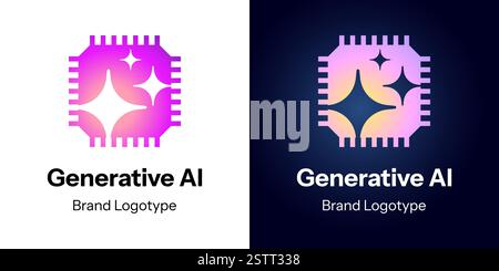 Futuristic AI logo featuring microchip with digital networking connections. Vector illustration symbol artificial intelligence, machine learning and innovation. Ideal for tech branding or LLM concept Stock Vector