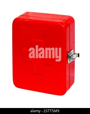 Red box with first aid kit isolated with clipping path included Stock Photo