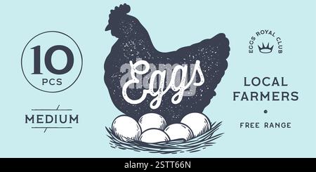 Chicken, hen with nest, eggs Stock Vector