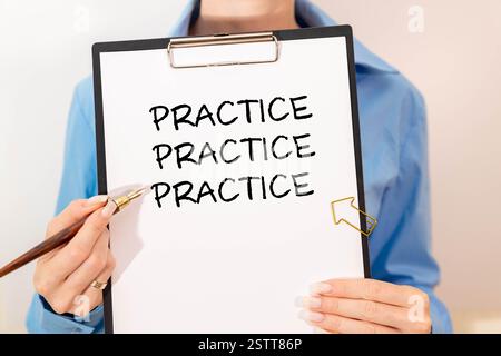 Concept of Practice, Practice, Practice write on sticky notes isolated Stock Photo