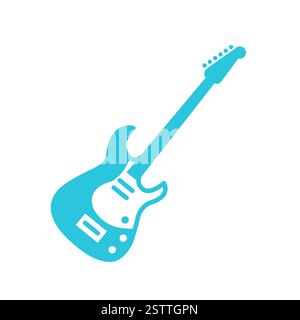 Electric Guitar Icon. Isolated on white. Blue icon set. Stock Vector