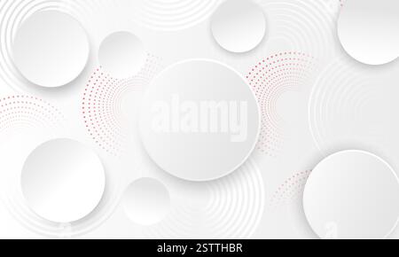 Gray background with abstract white glowing geometric lines. Circle lines pattern. Digital technology background design. An abstract composition. Stock Vector