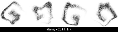 Stippled gradient smoky shapes. Grainy fluid spots and stains. Black dotted flowing dust set. Noise splashes and splatters forms. Dissolve sand particles texture. Vector fading halfton elements Stock Vector