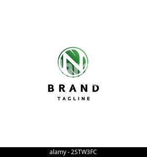 Initial Letter N Between Two Leaves Logo Design. Two Leaves With Letter N On Negative Field Logo Design. Stock Vector