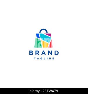 Simple Shopping Bag City Map Logo Design. Colorful Shopping Location Bags Logo Design. Stock Vector