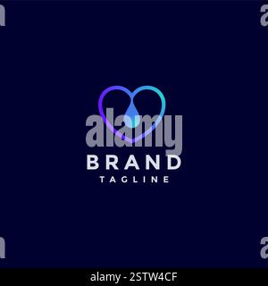 Simple Water Drop Heart Logo Design. Heart Symbol With Water Drops Inside Logo Design. Stock Vector