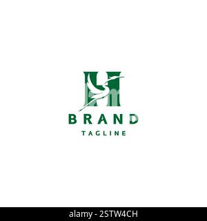 Elegant Heron In Initial Letter H Logo Design. Initial Letter H With Heron Silhouette Logo Design. Stock Vector