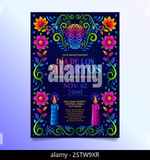 Day of The dead Flyer or Banner with mexican floral folk art and sugar skull Stock Vector