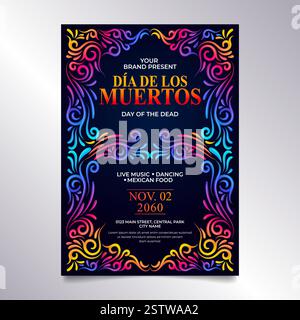 Day of the dead, Dia de los muertos Flyer with colorful Mexican flowers. for holiday poster, party flyer, greeting card Stock Vector