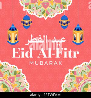 beautiful illustration design eid al fitr mubarak with ornaments Stock Vector