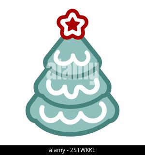 Green Christmas tree with star flat icon. Christmas fir illustration. Stock Vector